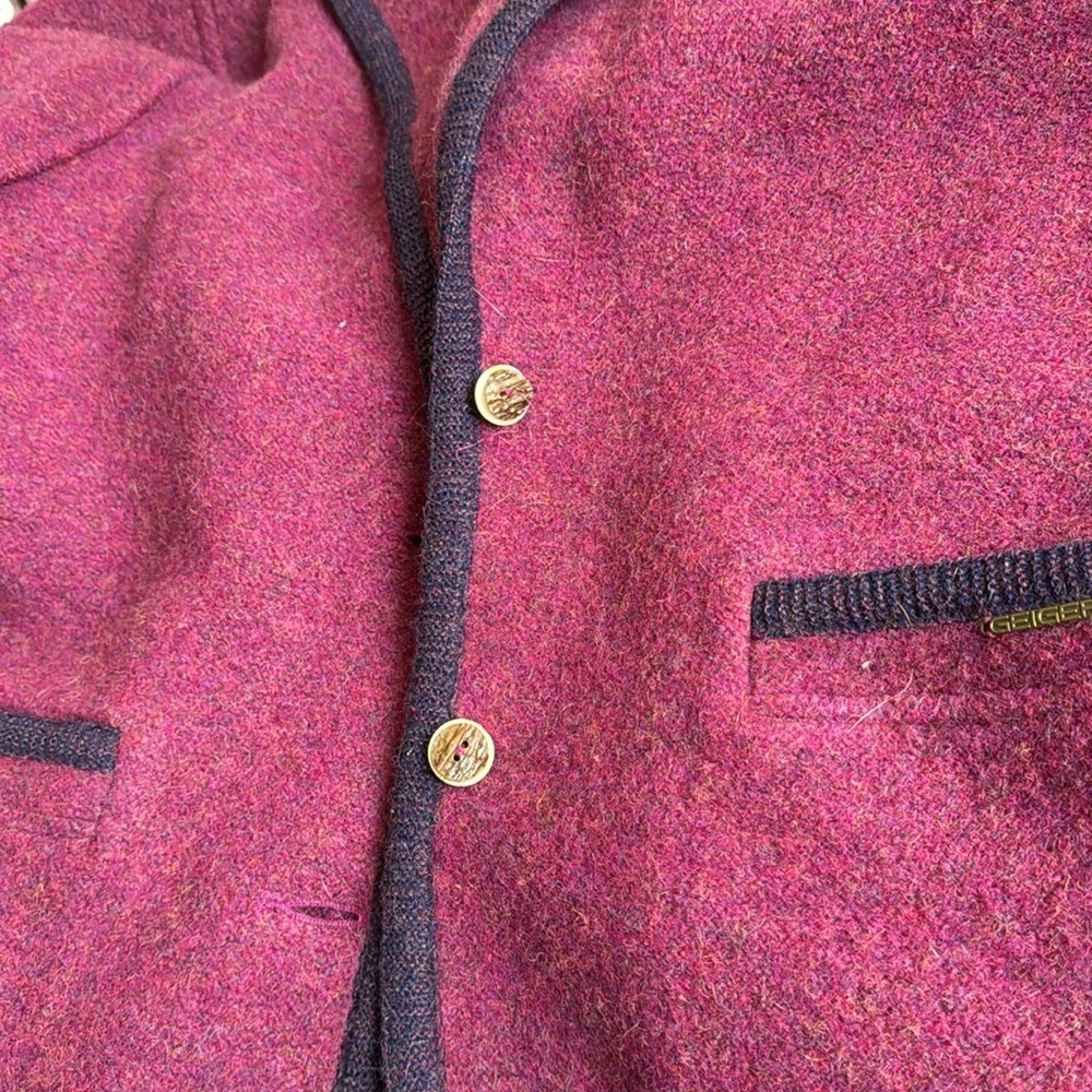 Geiger Austria Boiled Wool Jacket - Vintage Maroon Button-Front Cardigan Coat - Picture 7 of 13